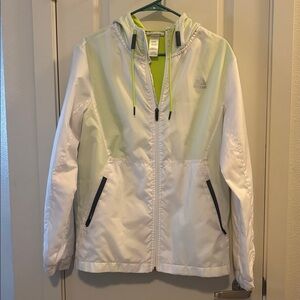 Reebok White and Lime Hooded Rain Jacket
